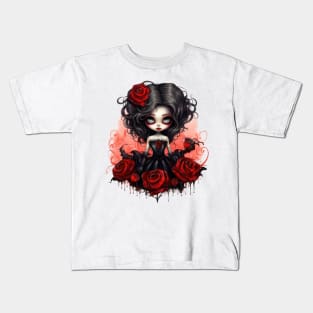 Gothic Roses Scary Girl Kids T-Shirt